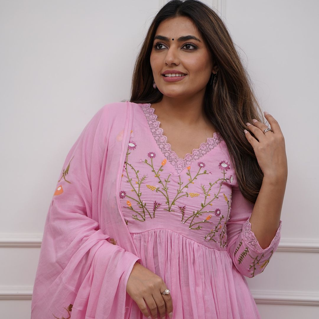 Pink Embroidery Sequence Work Kurti With Pant & Dupatta Set | For Women