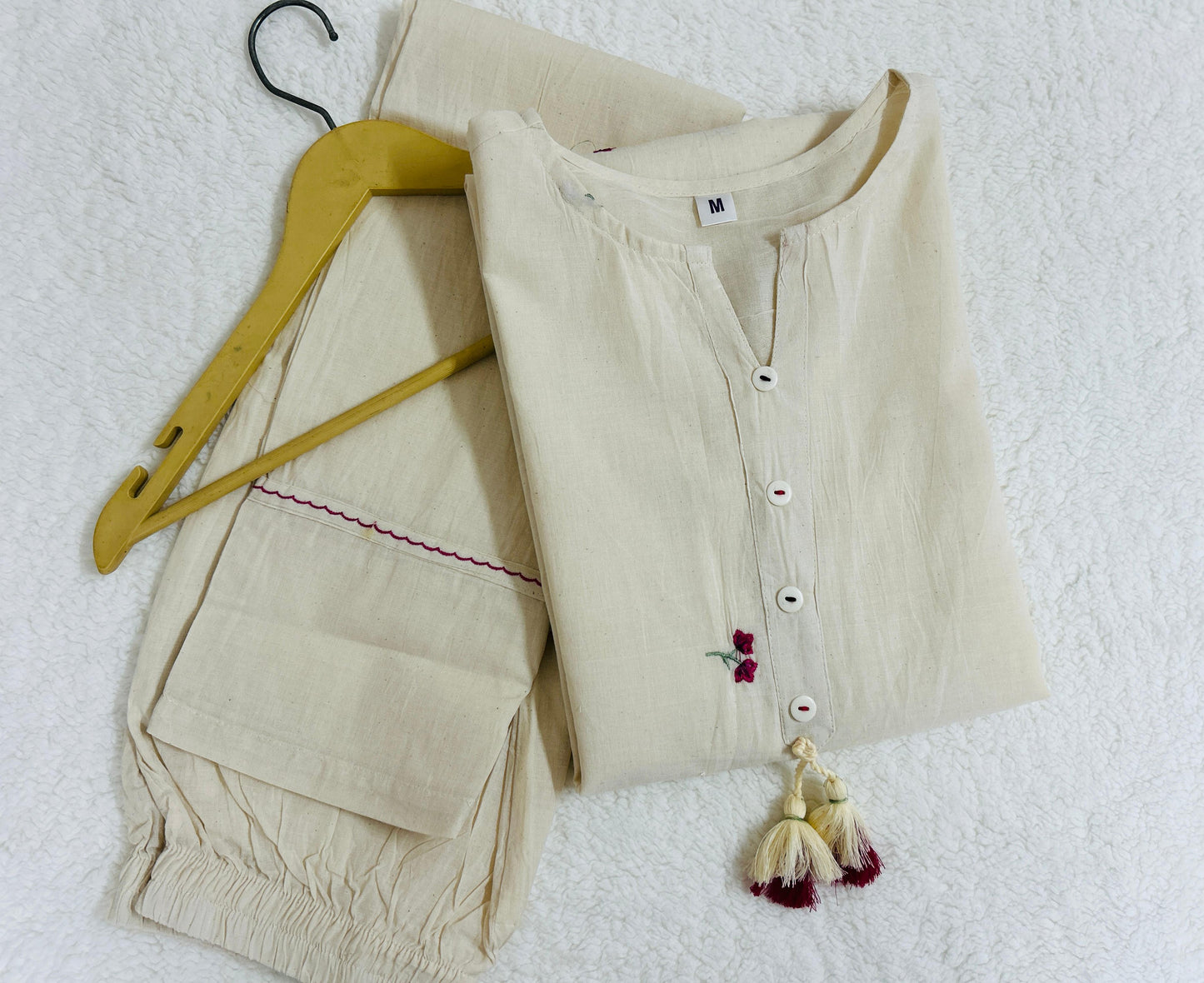 Off-White Embroidered Kurta with Straight Pants
