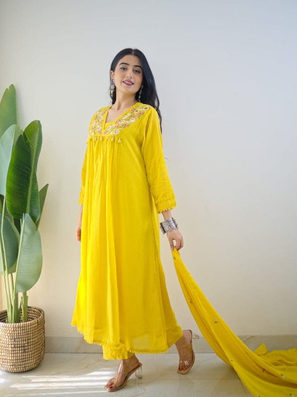 Samya Yellow Hand Embroidered Kurta Set with Dupatta