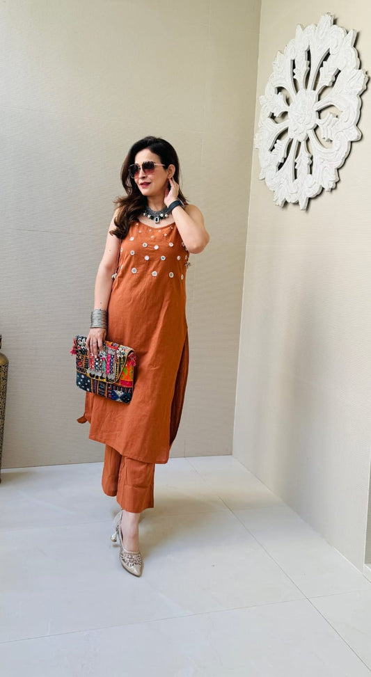 Light Brown Premium Cotton Slub Co-ord Set For Women