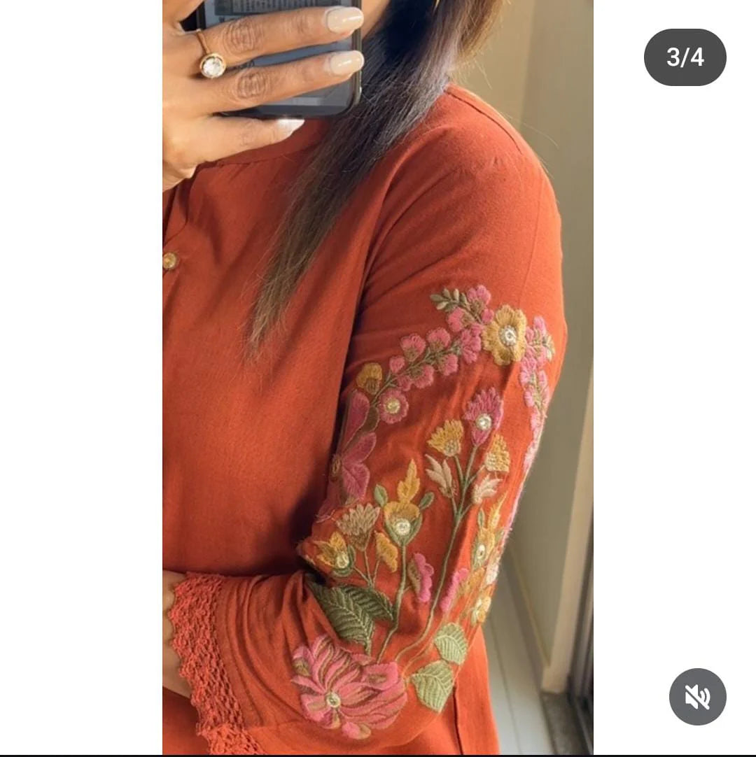 Burnt Orange Embroidered Co-Ord Set with Floral Back Design