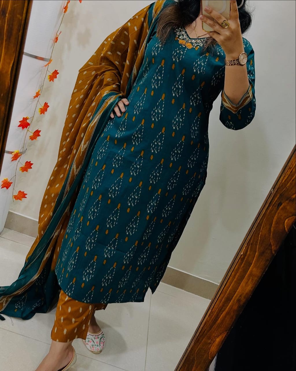 Yellow Cotton Printed Kurti With Pant Dupatta Set For Women