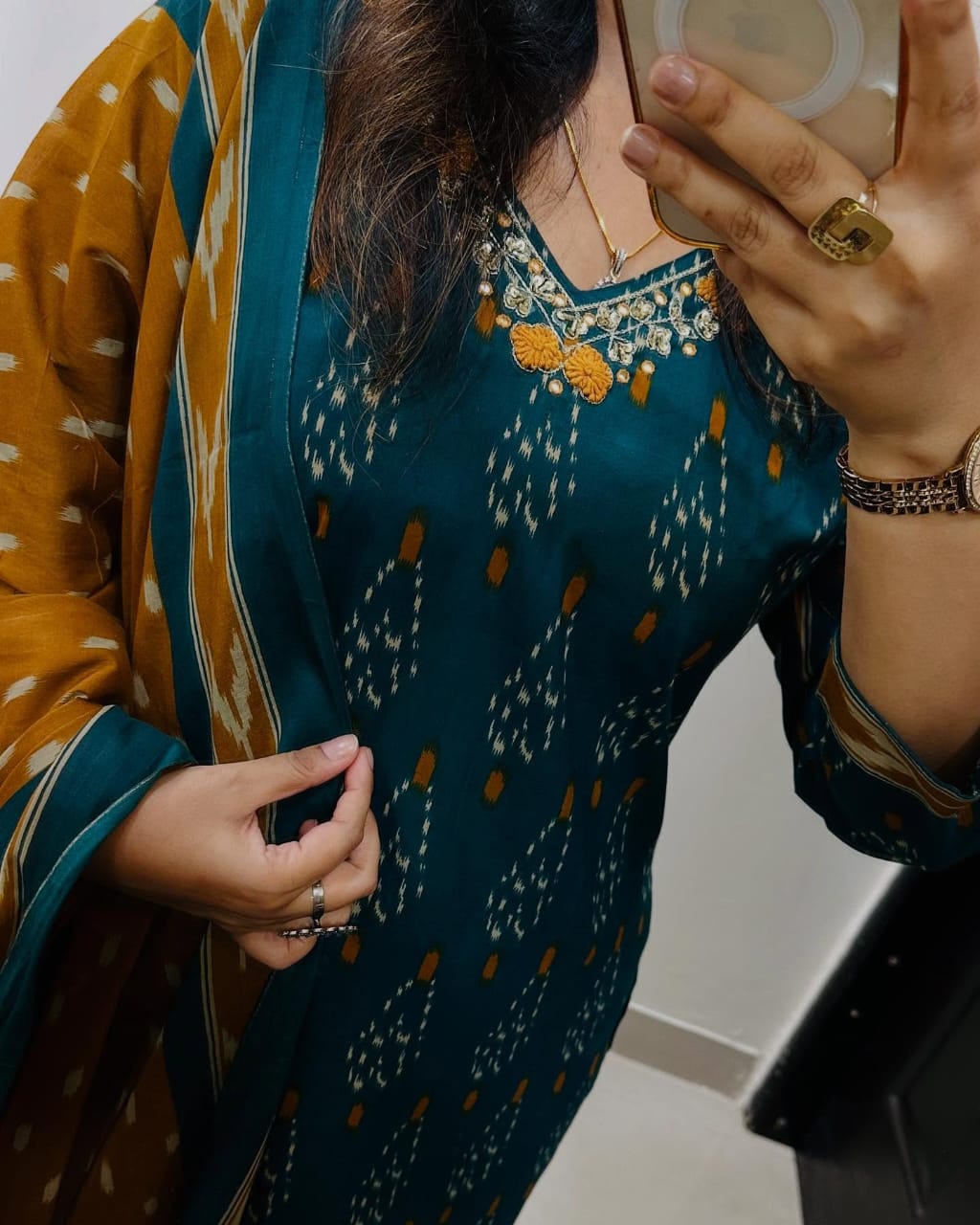 Yellow Cotton Printed Kurti With Pant Dupatta Set For Women