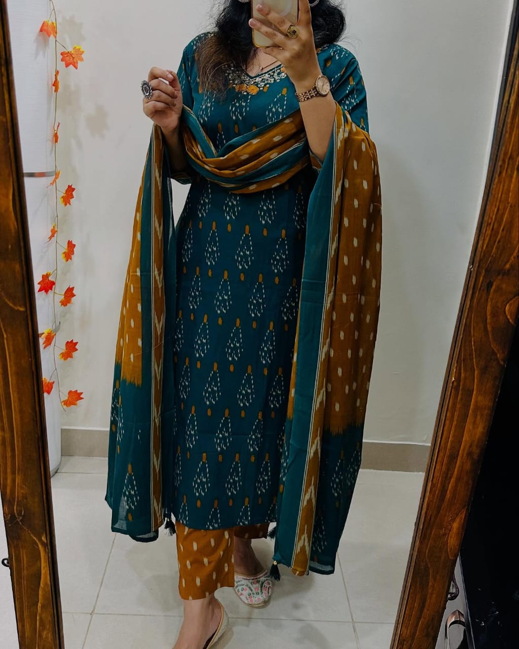 Yellow Cotton Printed Kurti With Pant Dupatta Set For Women