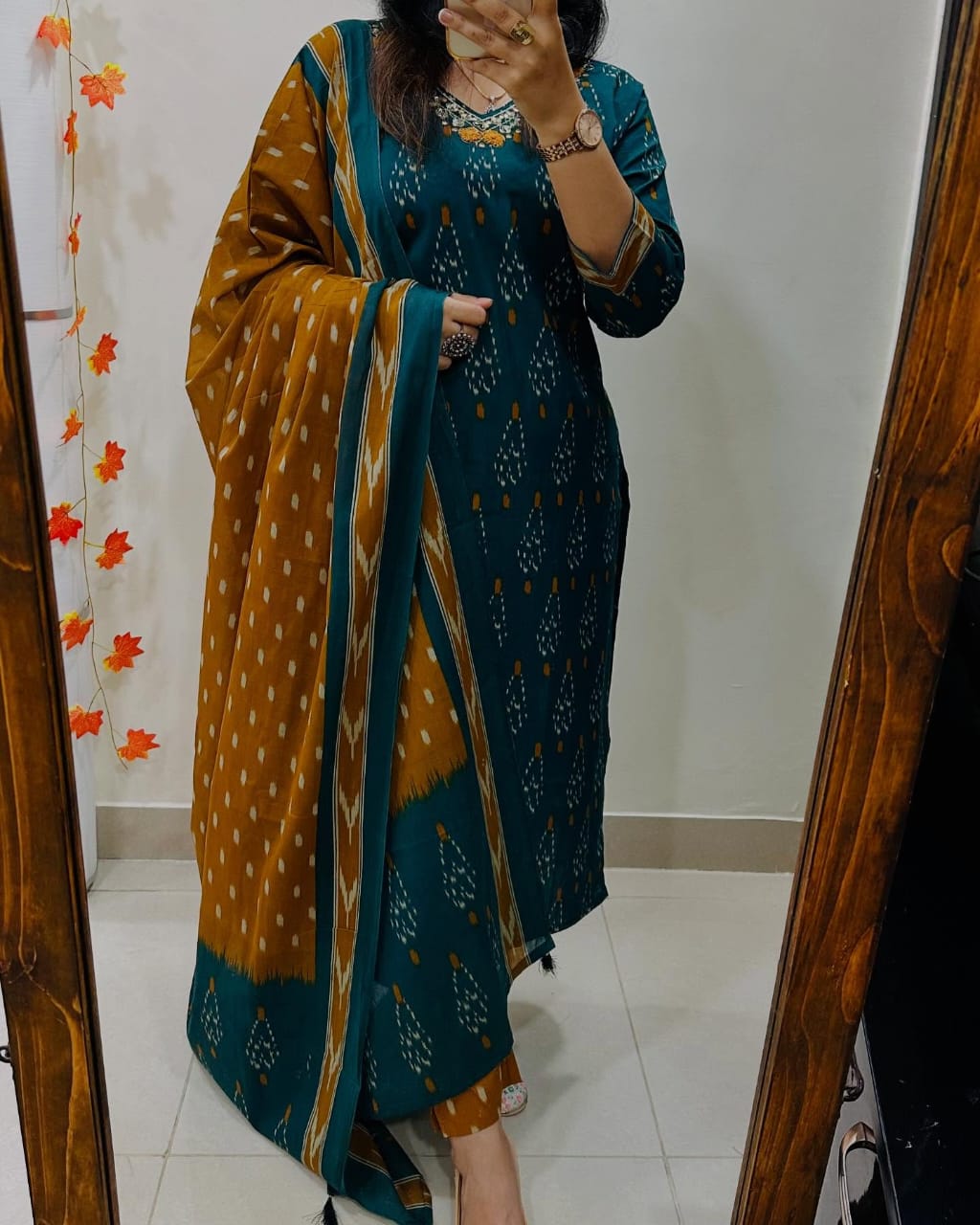 Yellow Cotton Printed Kurti With Pant Dupatta Set For Women