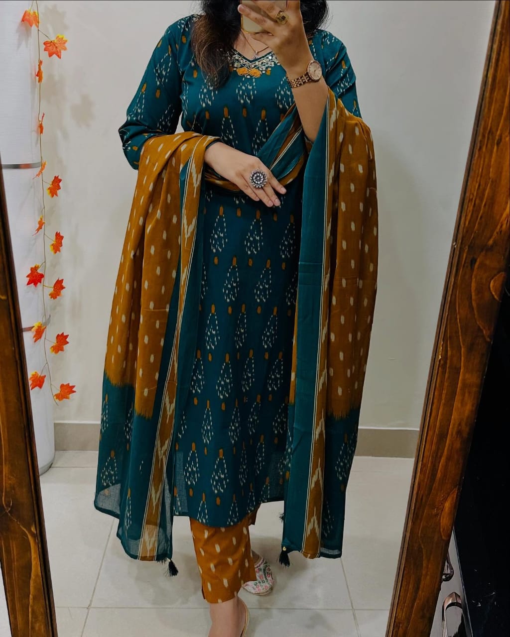 Yellow Cotton Printed Kurti With Pant Dupatta Set For Women
