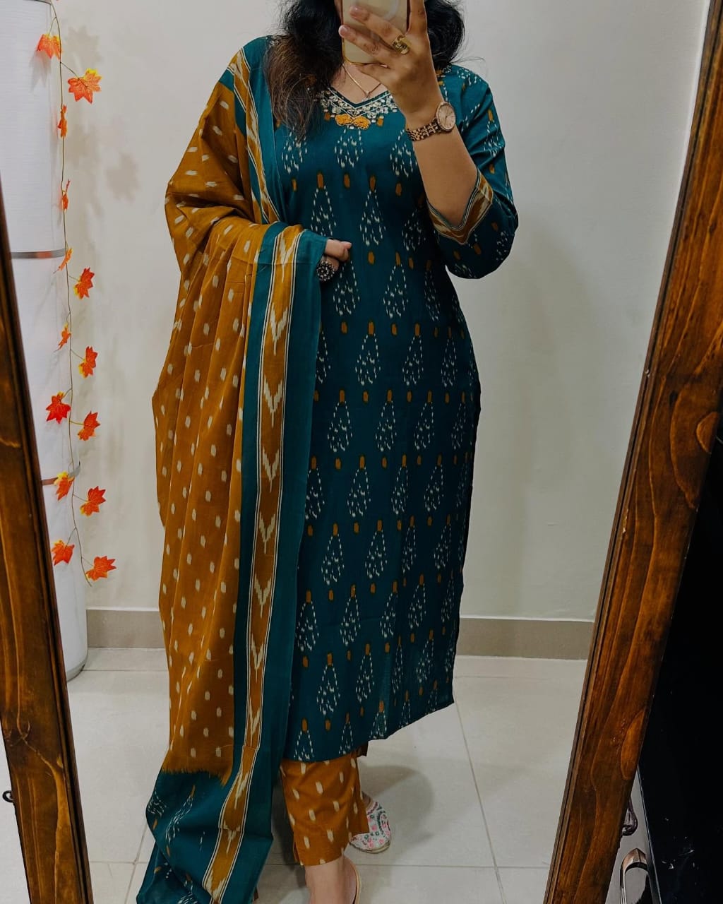 Yellow Cotton Printed Kurti With Pant Dupatta Set For Women