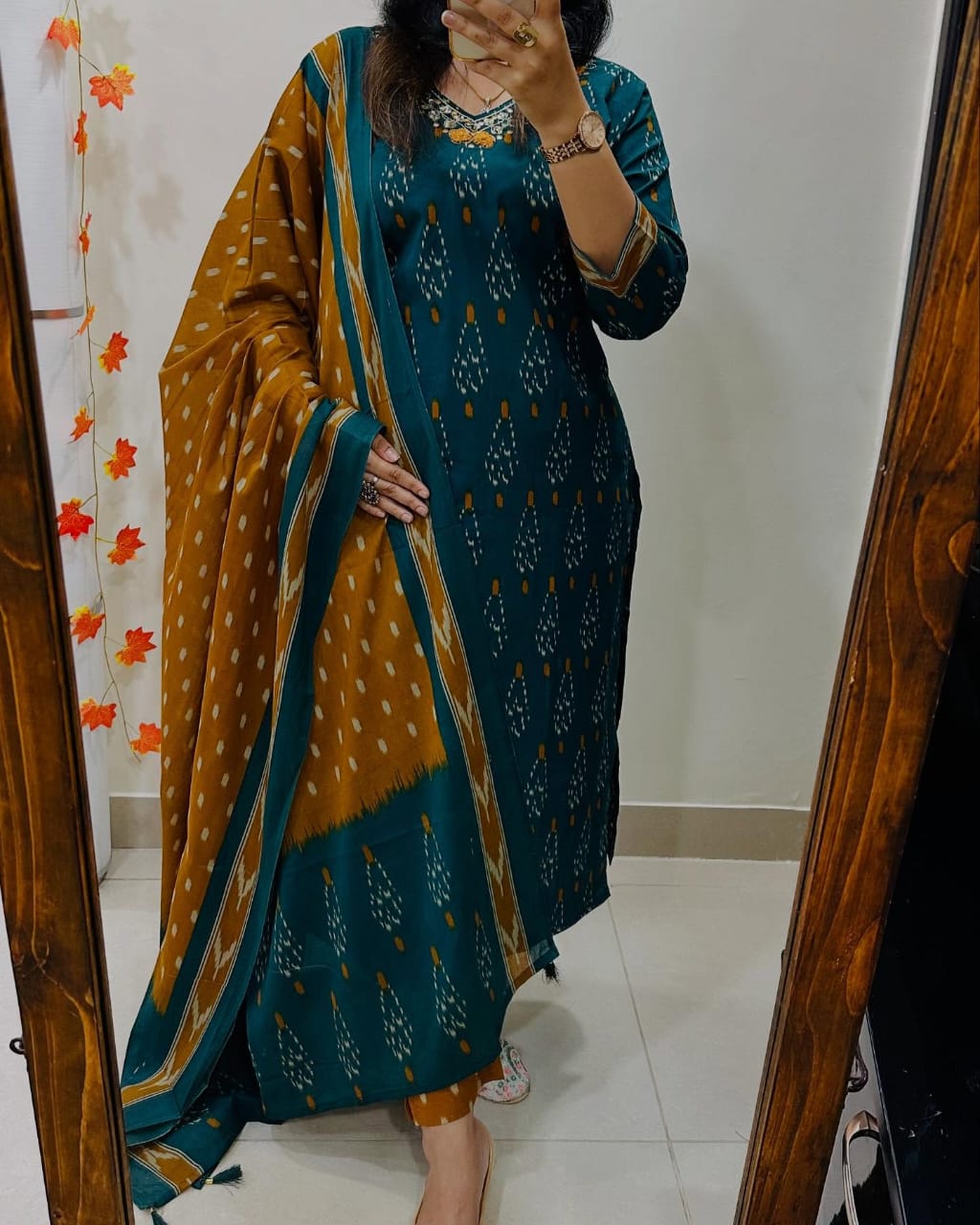 Yellow Cotton Printed Kurti With Pant Dupatta Set For Women