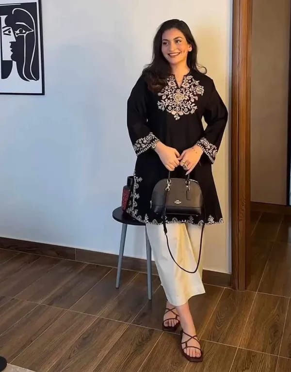 Elegant Black Embroidered Kurta Set for Women