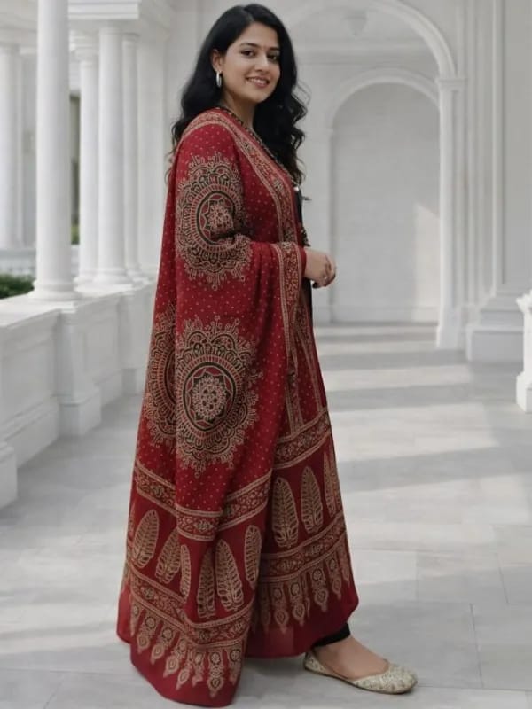 Elegant Black Kurta Set with Red Printed Dupatta