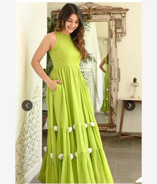 Elegant Lime Green Sleeveless Tiered Maxi Dress