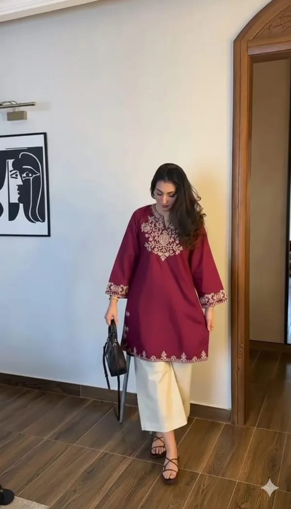 Elegant Maroon Embroidered Kurta Set for Women