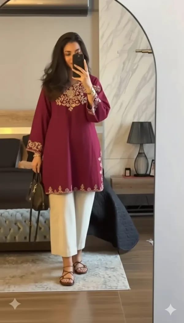Elegant Maroon Embroidered Kurta Set for Women