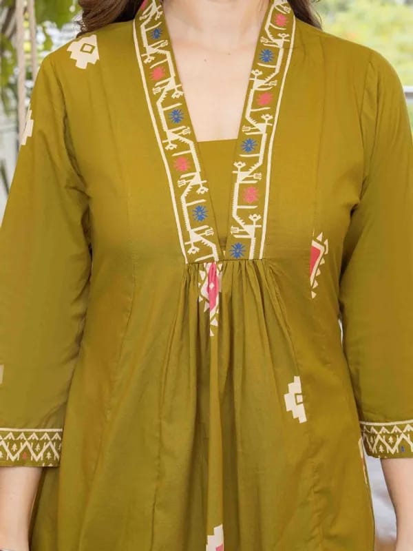 Elegant Olive Green Anarkali Kurta Set with Printed Dupatta