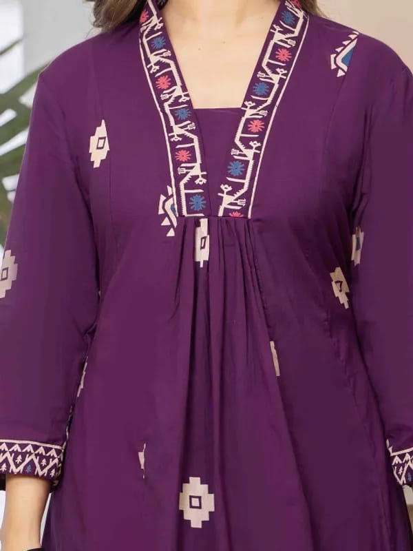 Elegant Purple Printed Anarkali Kurta Set