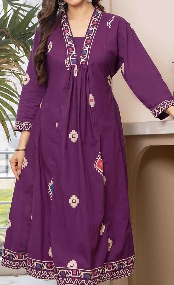 Elegant Purple Printed Anarkali Kurta Set
