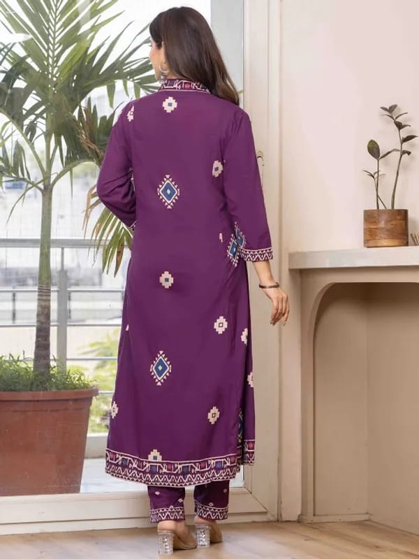 Elegant Purple Printed Anarkali Kurta Set
