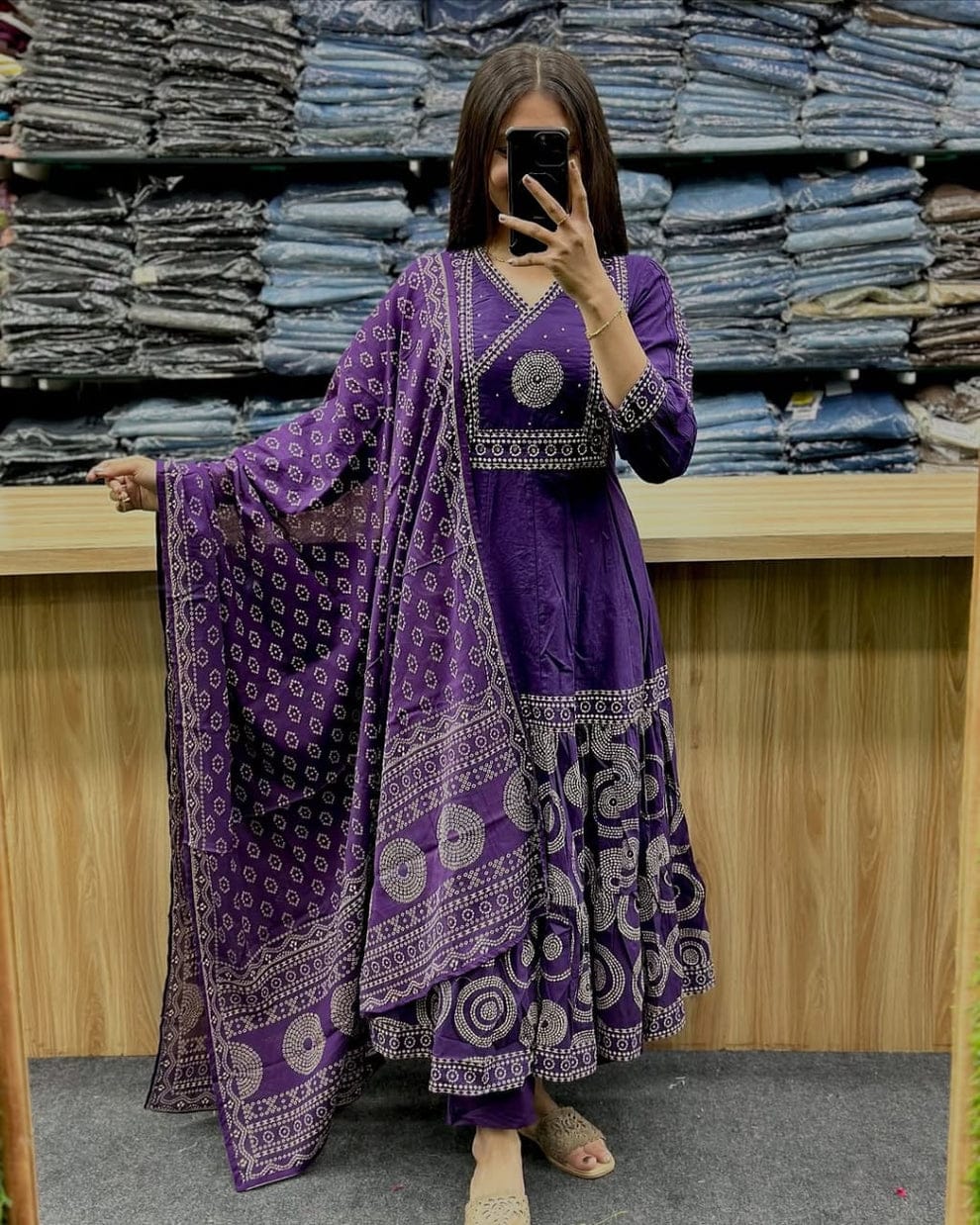 Elegant Purple Printed Anarkali Suit Set with Dupatta