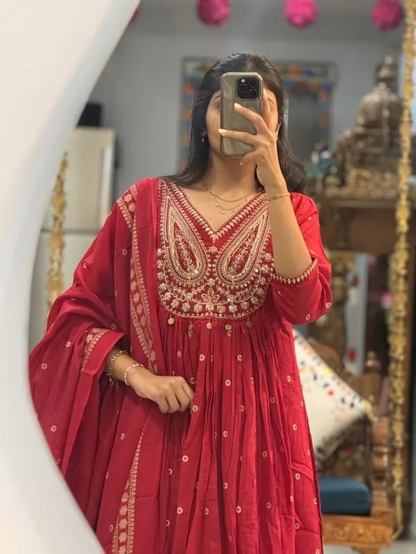 Fuchsia Pink Embroidered Anarkali Kurta Set with Dupatta