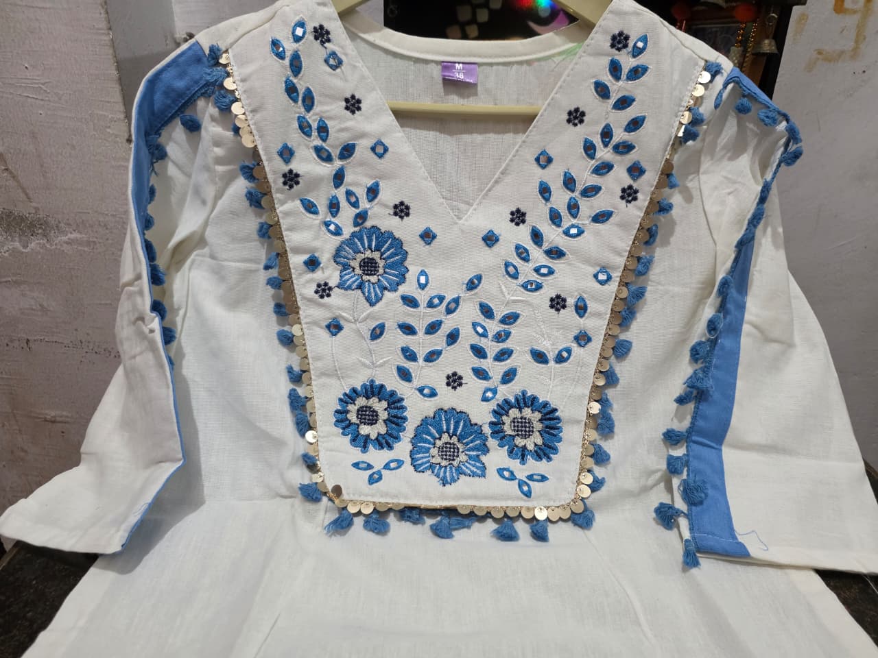 Ivory & Powder Blue Embroidered Co-Ord Set with Flared Pants