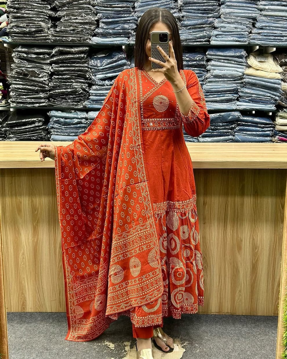 Jaipur Kurta Rust Orange Printed Kurta Set with Dupatta