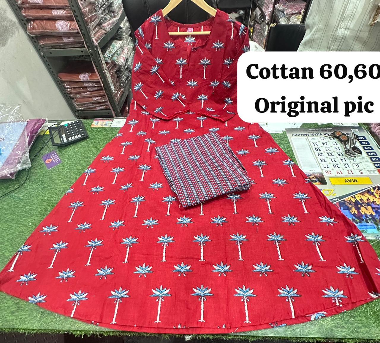 Red Cotton Printed Co-Ord Set | For Women
