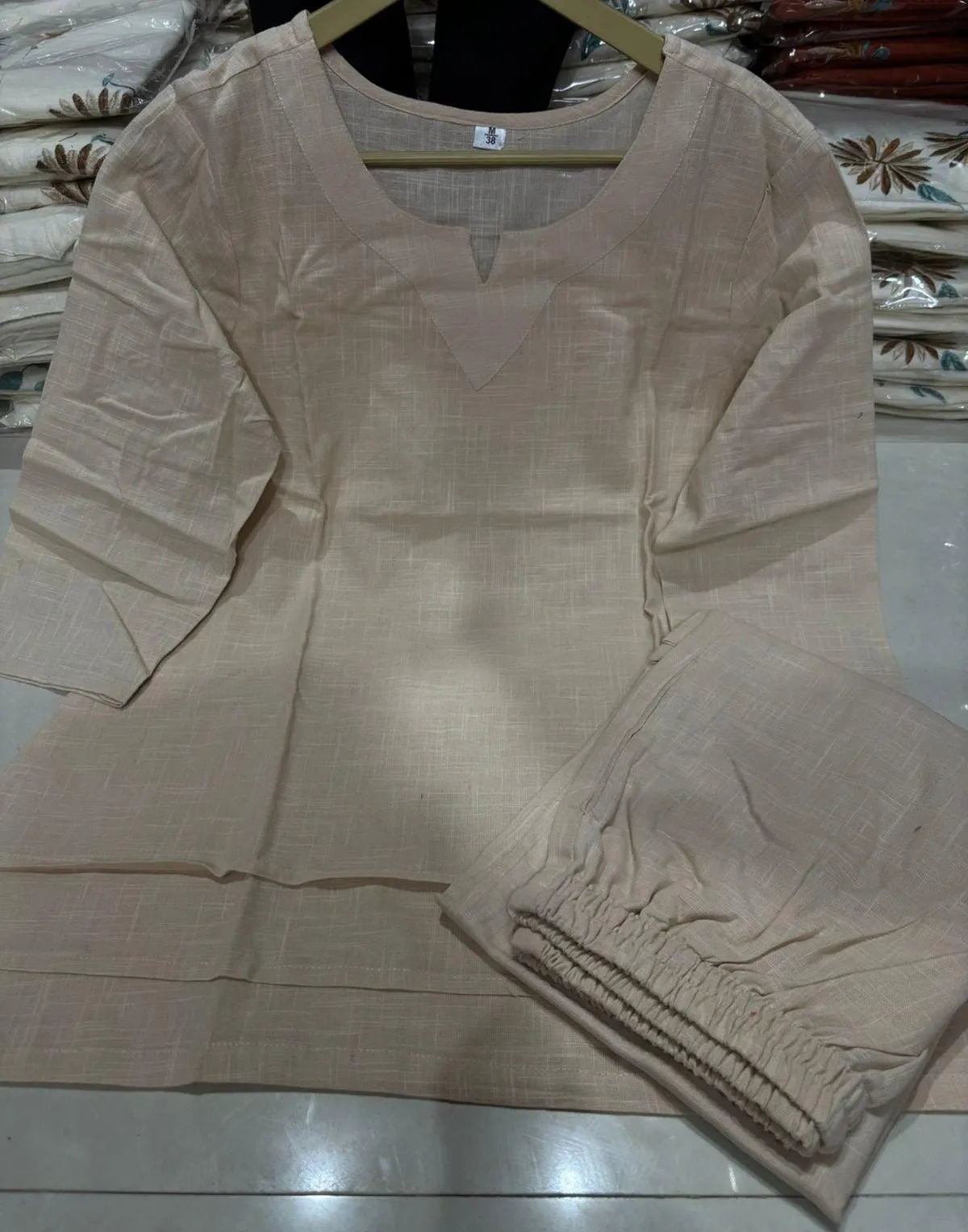 Off White Cotton Casual Loose Solid Co-ord Set For Women