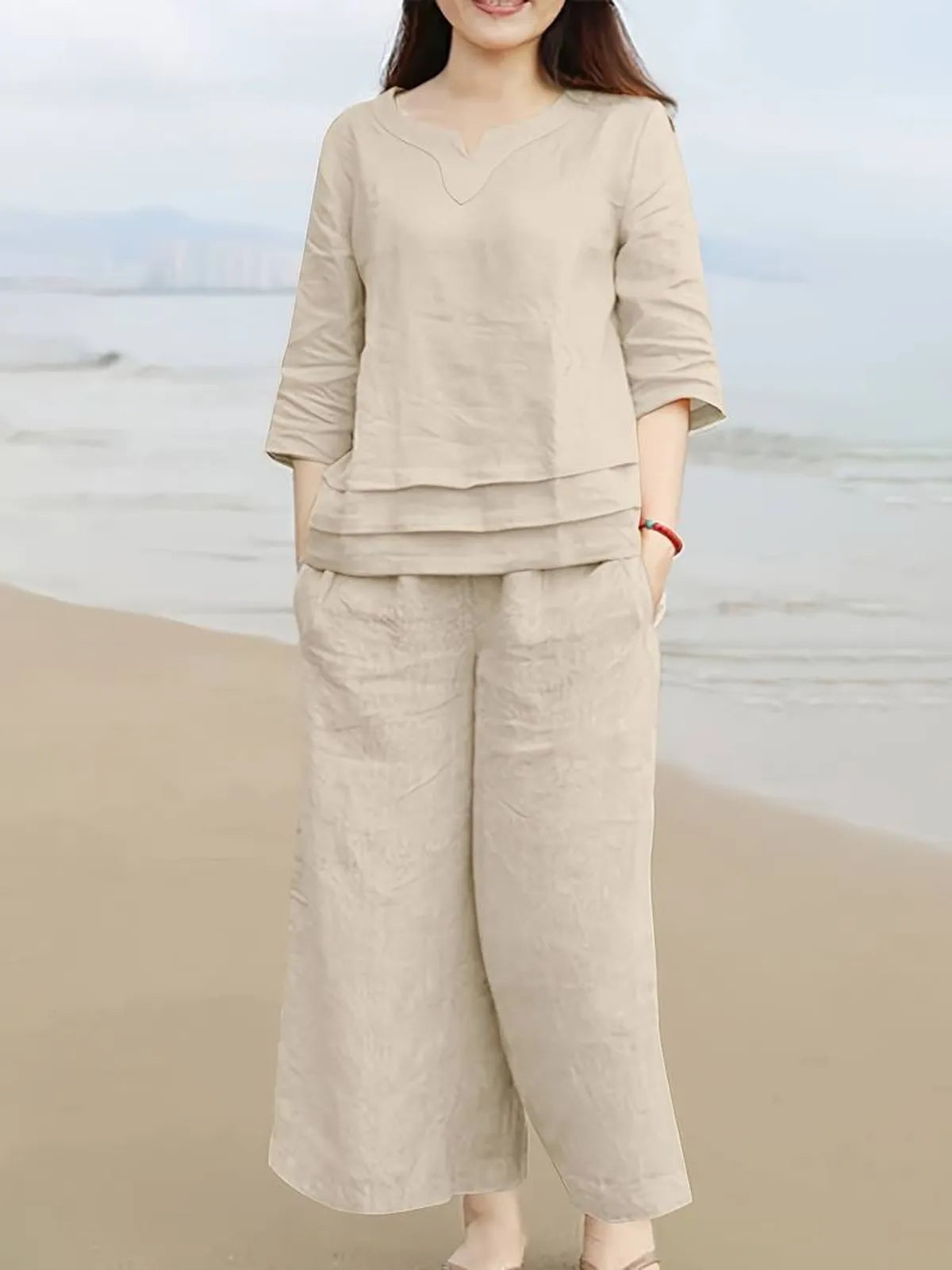 Off White Cotton Casual Loose Solid Co-ord Set For Women