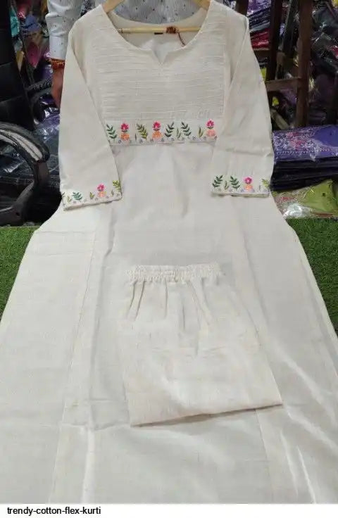 White Trendy Cotton Flex Kurti For Women