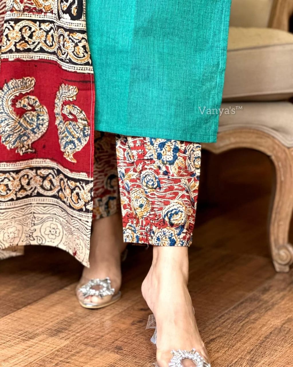 Green Premium Chitrkari South Cotton Kurta Pant And Dupatta Set For Women