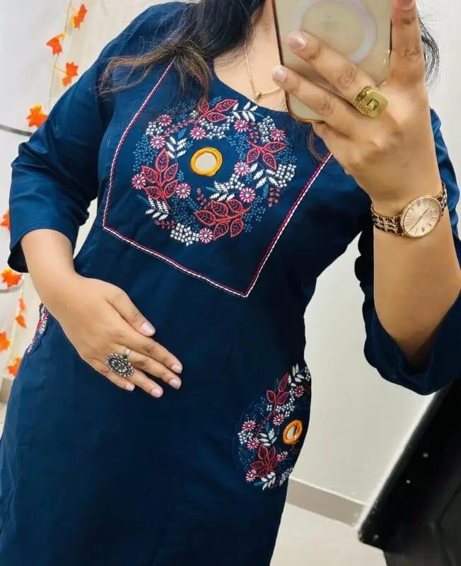 Navy Blue Embroidered Kurta Set with Straight Pants