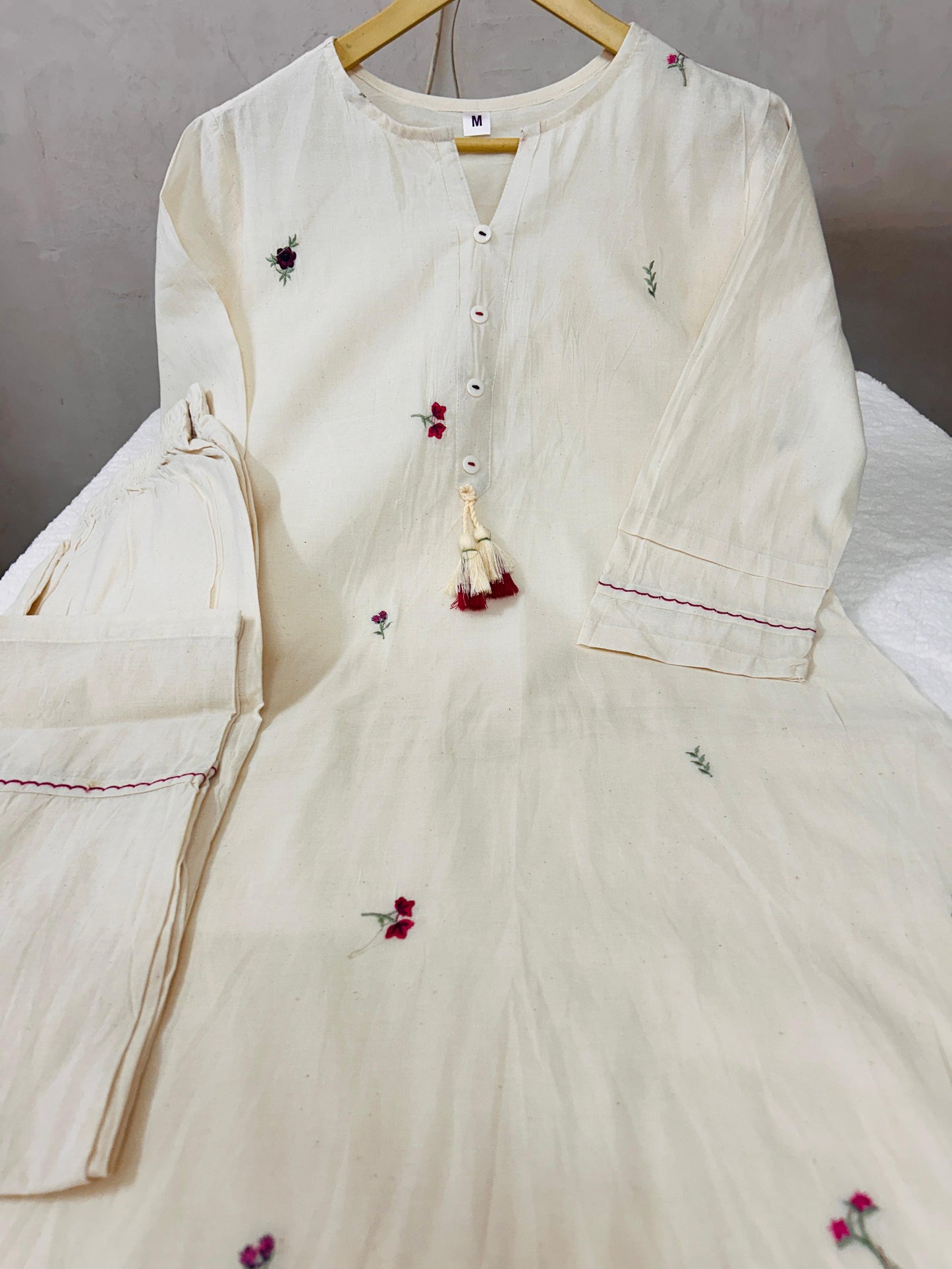 Off-White Embroidered Kurta with Straight Pants