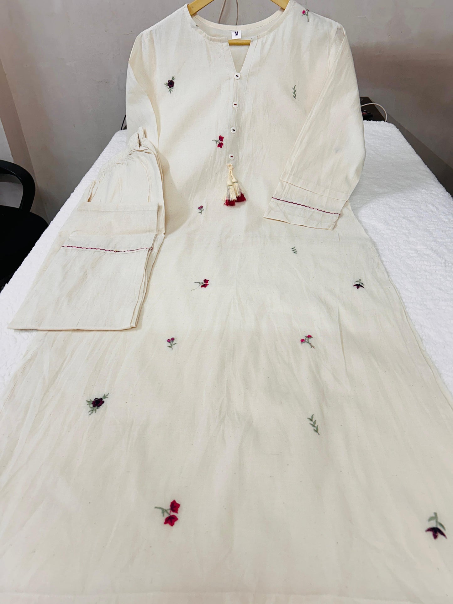 Off-White Embroidered Kurta with Straight Pants
