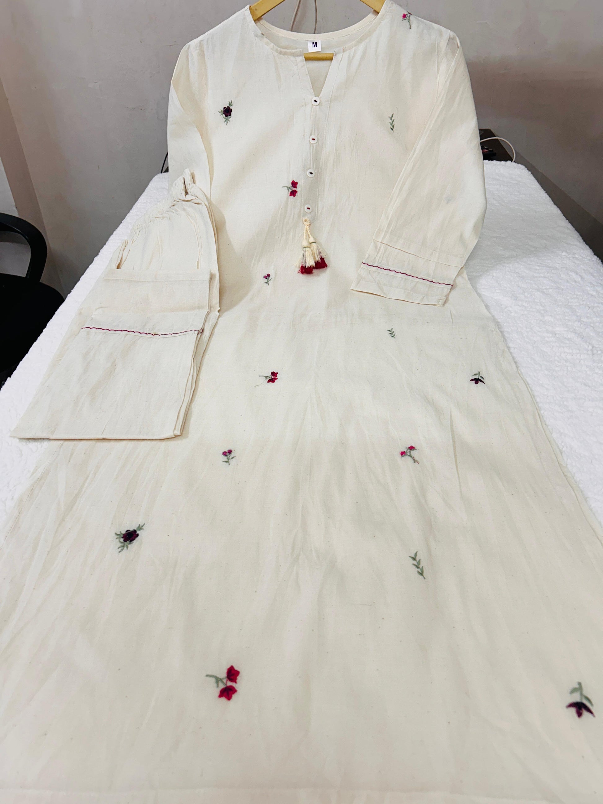 Off-White Embroidered Kurta with Straight Pants