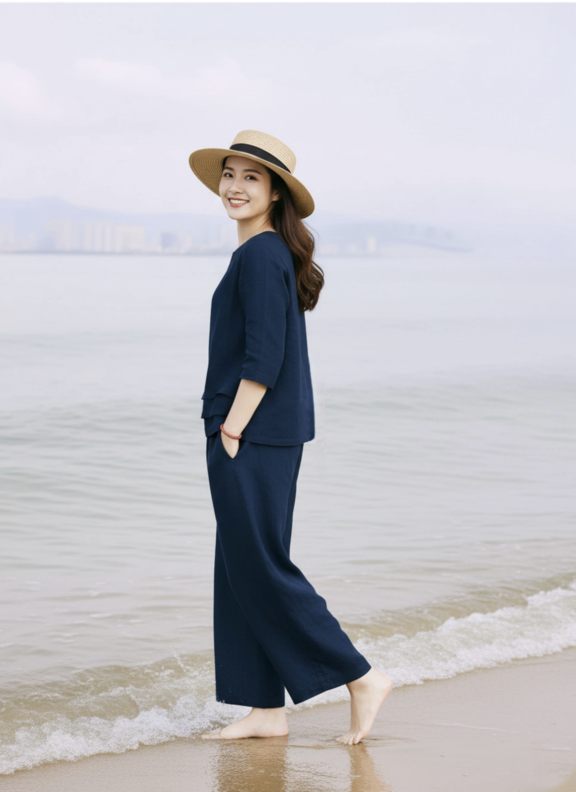 Blue Cotton Casual Loose Solid Co-ord Set For Women