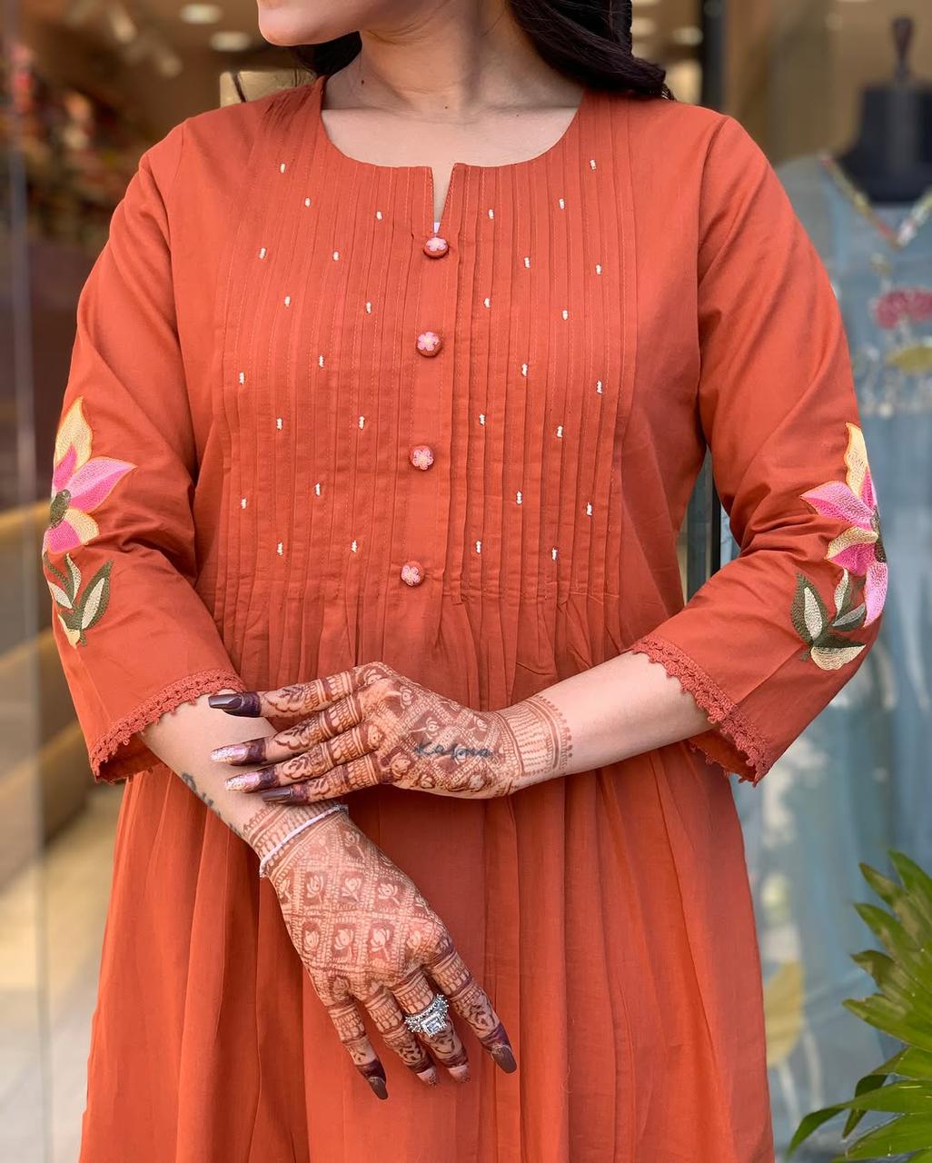 Rust Orange Embroidered Anarkali Suit with Dupatta