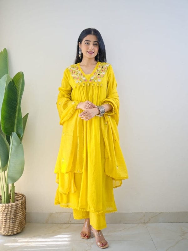 Samya Yellow Hand Embroidered Kurta Set with Dupatta