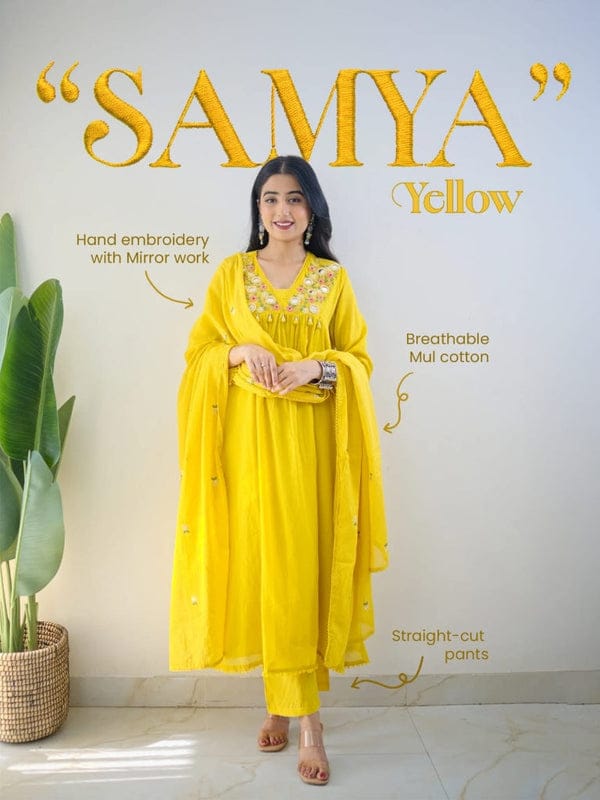Samya Yellow Hand Embroidered Kurta Set with Dupatta