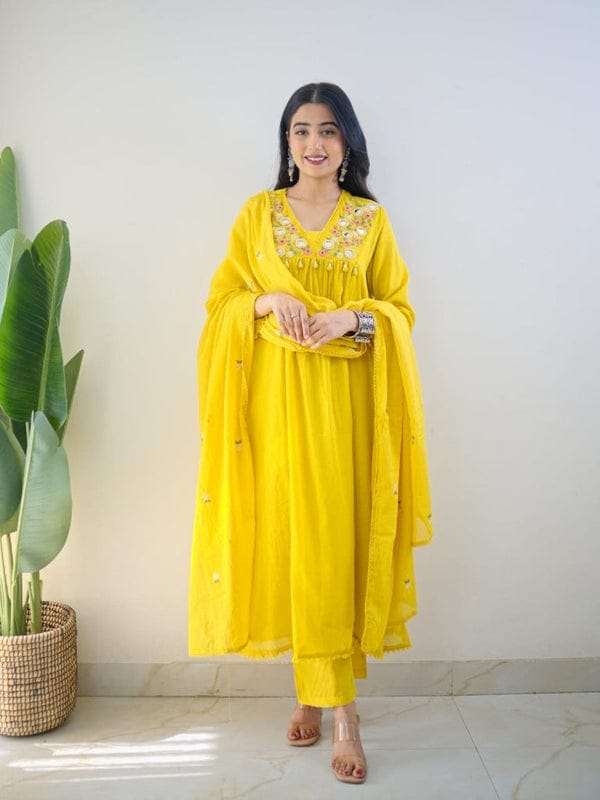 Samya Yellow Hand Embroidered Kurta Set with Dupatta