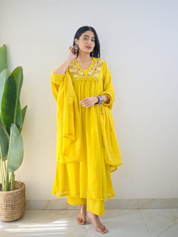 Samya Yellow Hand Embroidered Kurta Set with Dupatta