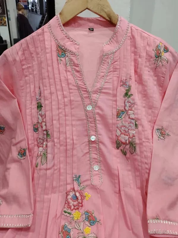 Soft Pink Embroidered A-Line Kurta