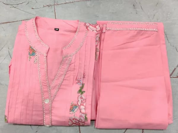 Soft Pink Embroidered A-Line Kurta
