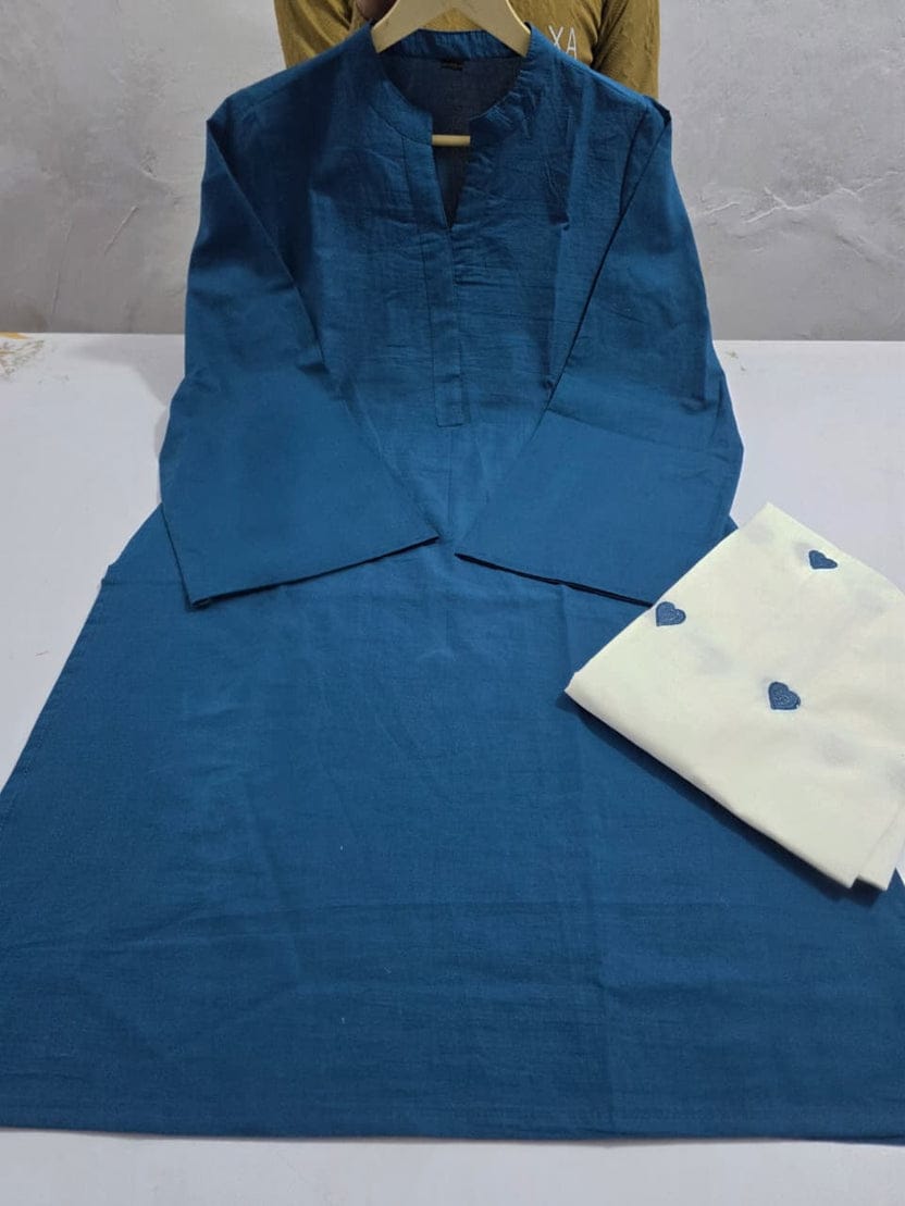 Teal Kurta with Ivory Heart-Print Pants Set
