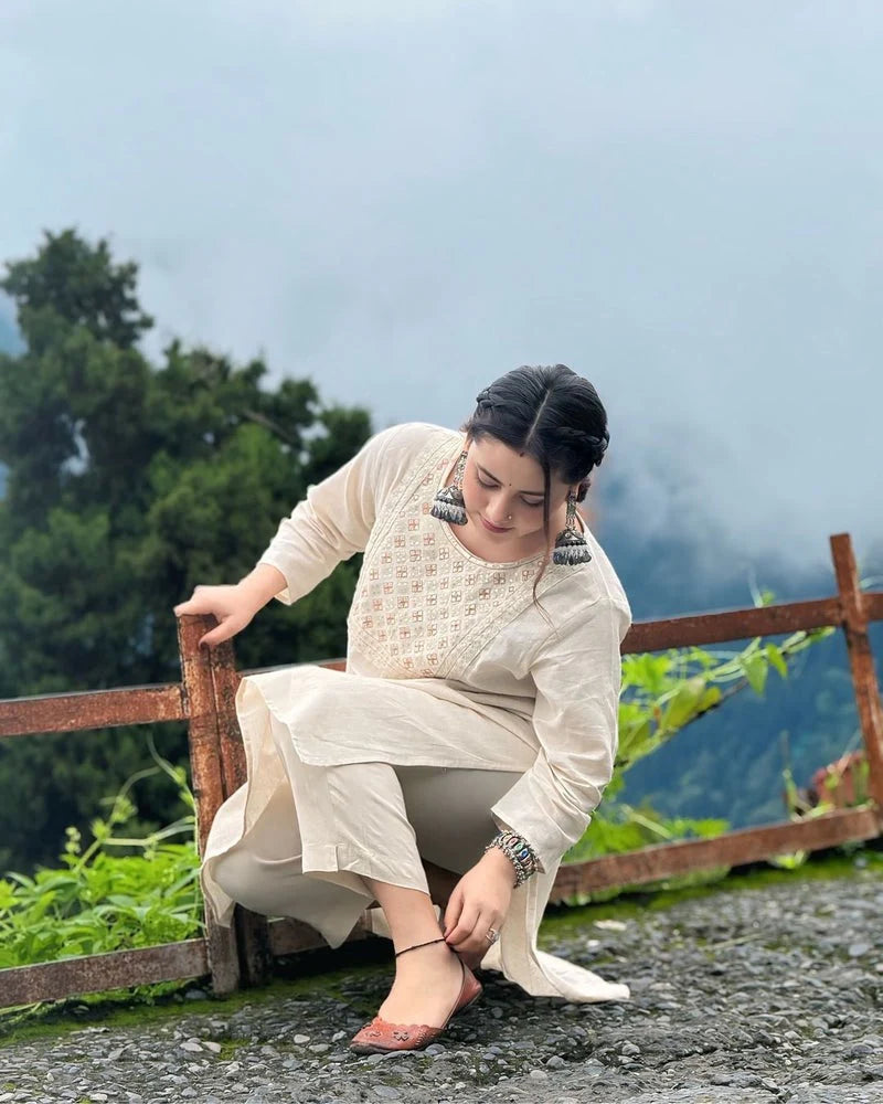 Off White Embroidered Co-Ord Set | For Women