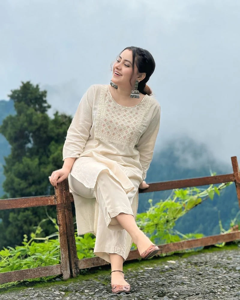 Off White Embroidered Co-Ord Set | For Women