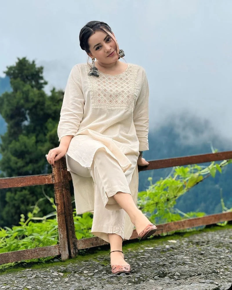 Off White Embroidered Co-Ord Set | For Women