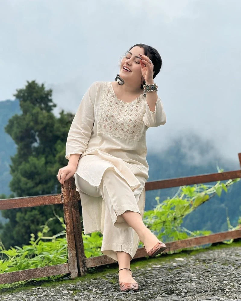Off White Embroidered Co-Ord Set | For Women