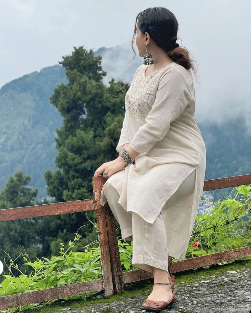 Off White Embroidered Co-Ord Set | For Women