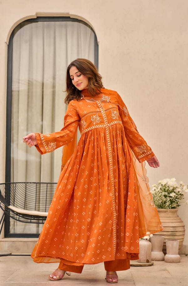 Vibrant Orange Embroidered Kurta Set with Dupatta
