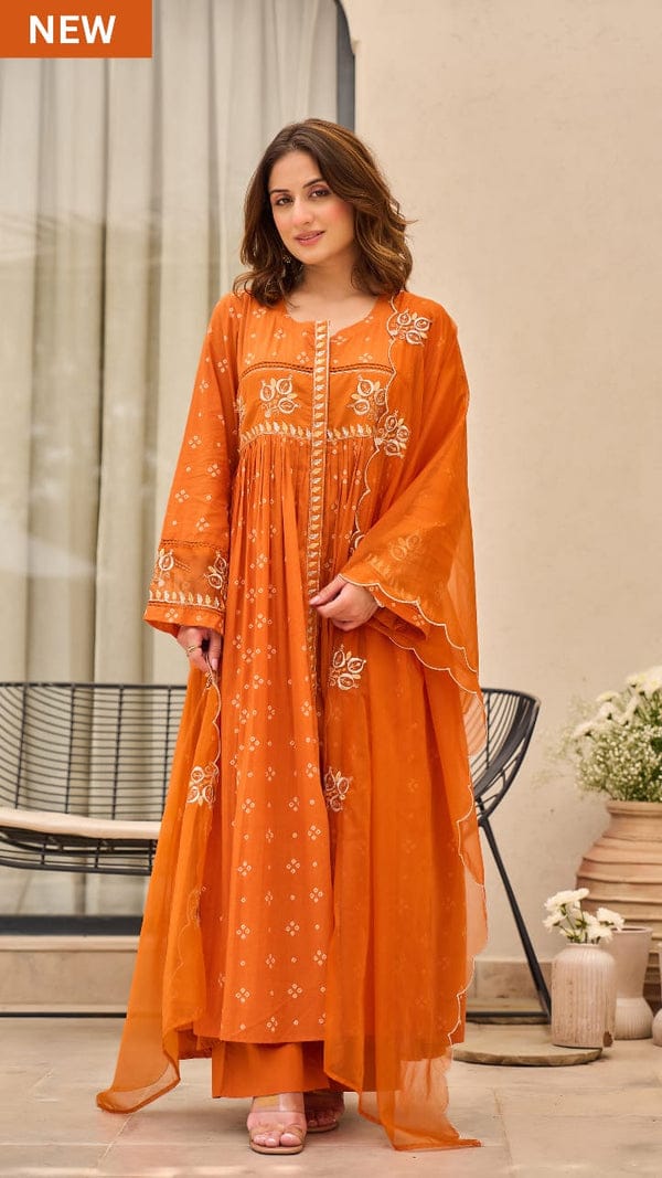 Vibrant Orange Embroidered Kurta Set with Dupatta